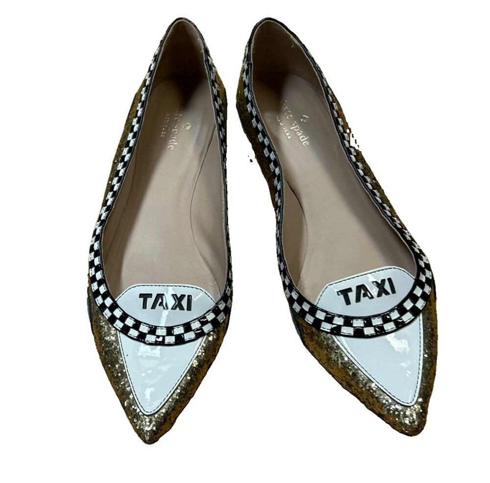 Kate Spade Women’s 10.5 Glitter Go Taxi Cab Flats Shoes Patent Leather Pointy